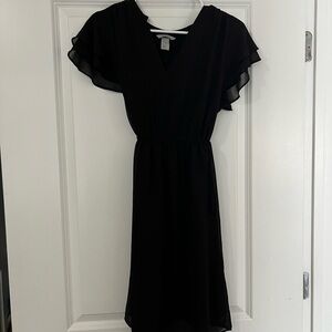 H&M Black Midi Dress with Flutter Sleeves
